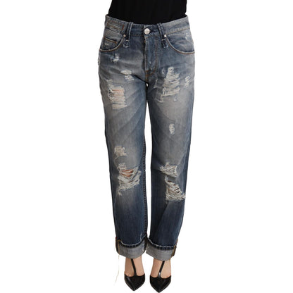 Acht Blue Tattered Mid Waist Straight Denim Trouser WOMAN TROUSERS
