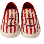 Dolce & Gabbana Red White Anchor Studded Loafers Shoes LA5685 -36