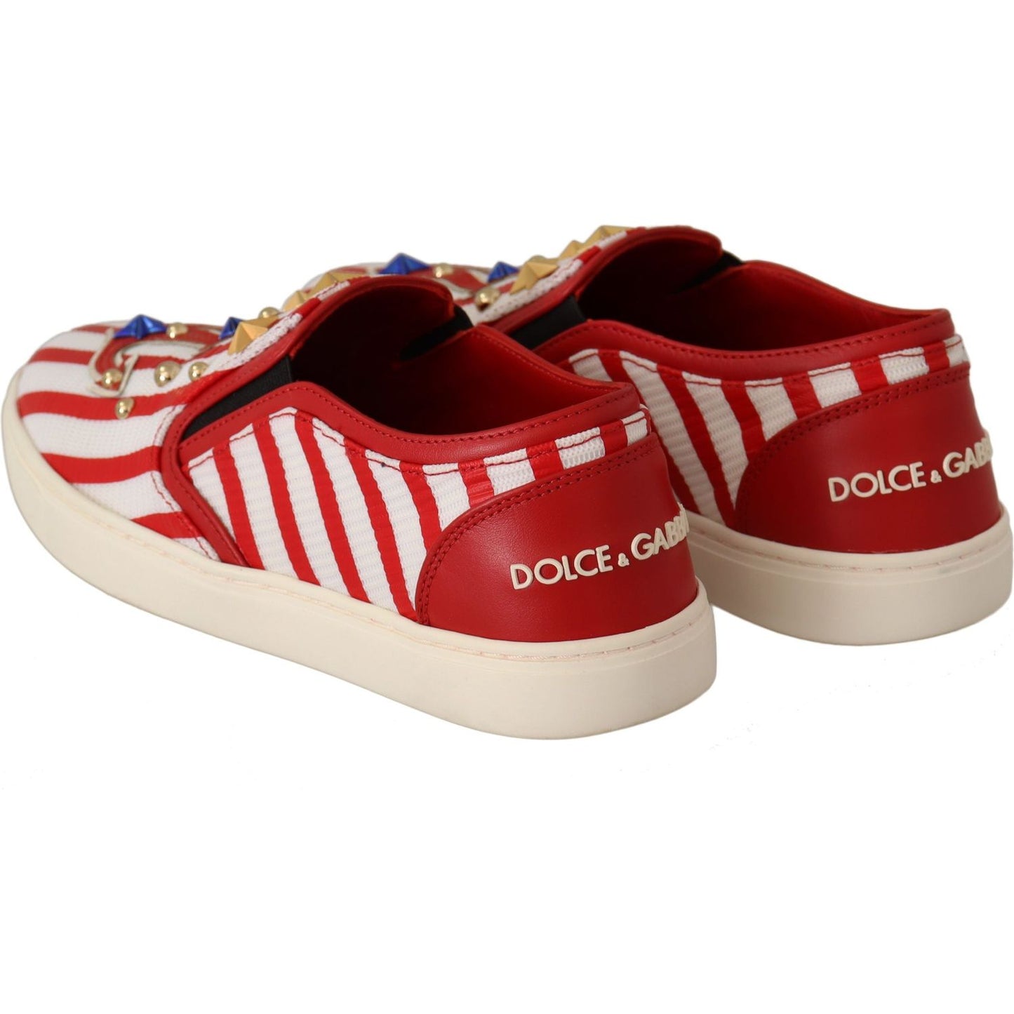 Dolce & Gabbana Red White Anchor Studded Loafers Shoes LA5685 -36