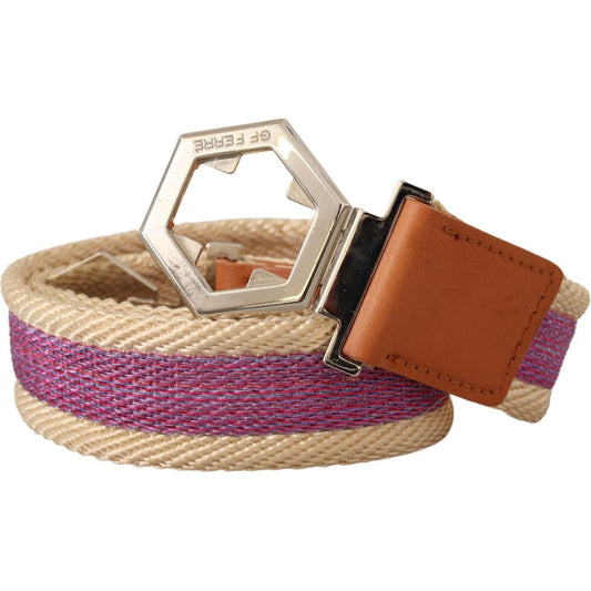 GF Ferre Multicolor Leather Silver Hexagon Logo Buckle Belt BEL8023 -85
