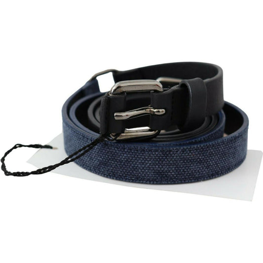 Costume National Black Blue Leather Silver Logo Belt PAN71802- 85