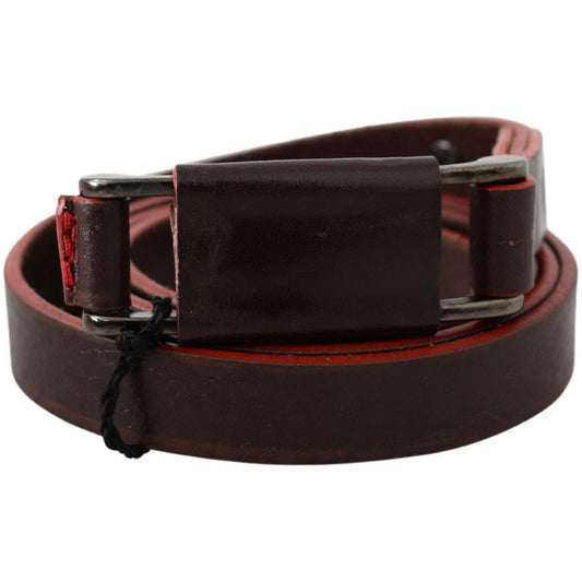Costume National Brown Leather Double Rustic Silver Buckle Belt BEL61067-85