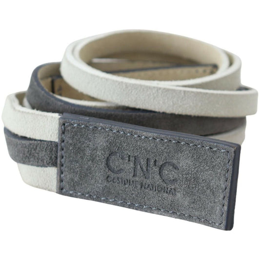 Costume National White Velvet Square Logo Design Waist Belt PAN71808