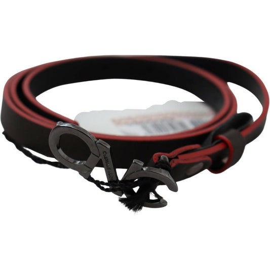 Costume National Black Maroon Skinny Leather Buckle Waist Belt BEL61054-85
