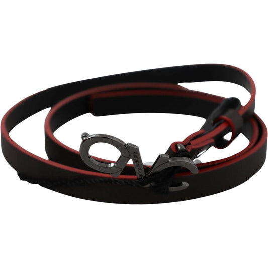 Costume National Black Maroon Skinny Leather Buckle Waist Belt BEL61054-85