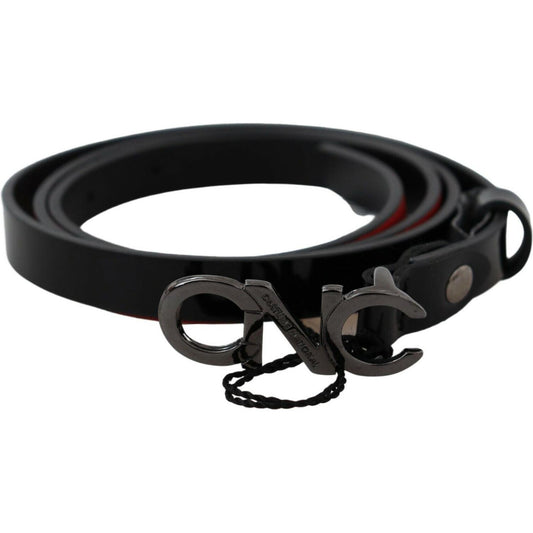 Costume National Black Skinny Leather Logo Buckle Belt BEL61053-85