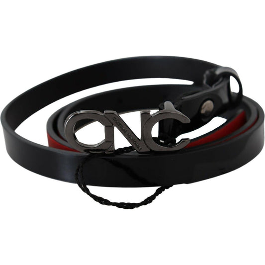 Costume National Black Skinny Leather Logo Buckle Belt BEL61053-85