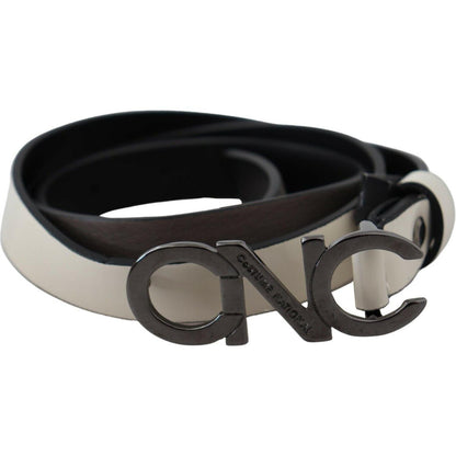 Costume National White Black Leather Letter Logo Buckle Belt WOMAN BELTS