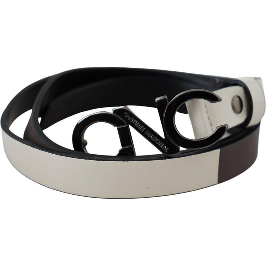 Costume National White Black Leather Letter Logo Buckle Belt PAN71821- 90