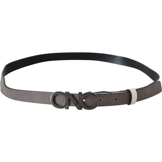 Costume National White Black Leather Letter Logo Buckle Belt PAN71821- 90