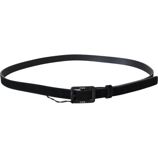 Costume National Black Leather Velvet Square Buckle Waist BEL61007- 100
