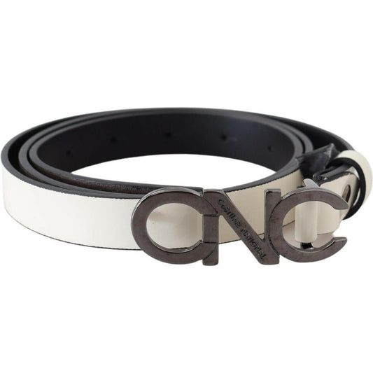 Costume National Belt Mettalic Gray Leather Logo Belt BEL60977- 85