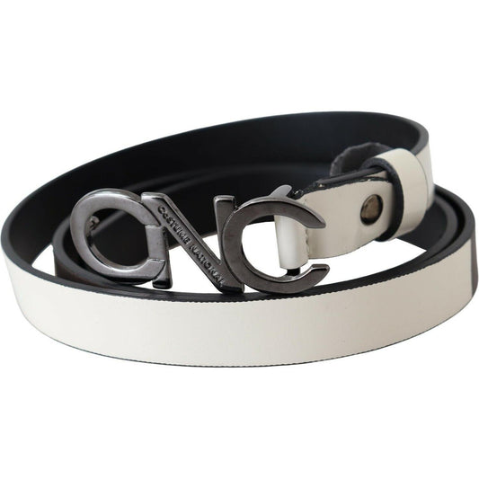 Costume National Belt Mettalic Gray Leather Logo Belt BEL60977- 85