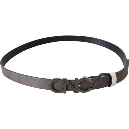 Costume National Belt Mettalic Gray Leather Logo Belt WOMAN BELTS