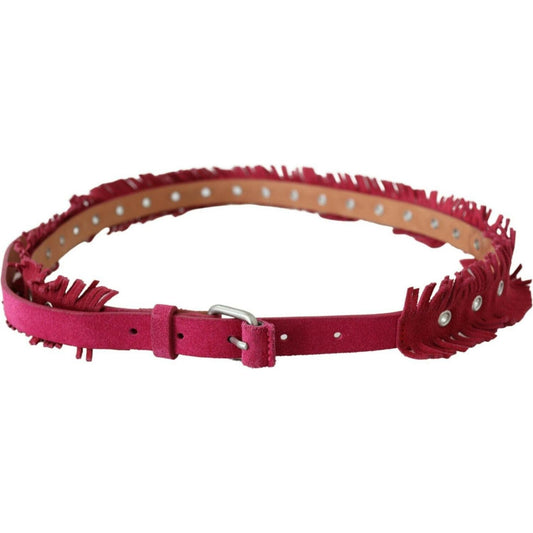 Ermanno Scervino Maroon Leather Fringes Silver Buckle Waist Belt BEL8141- 95