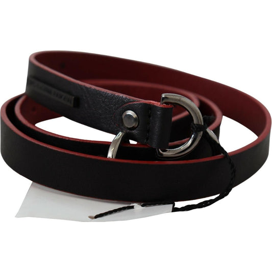 Costume National Black Red Skinny Leather Logo Belt PAN71800- 85