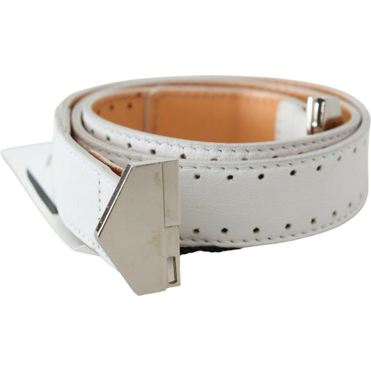 GF Ferre White Leather Hexagon Logo Buckle Waist Belt PAN71815- 85