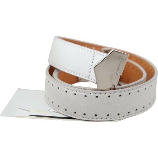 GF Ferre White Leather Hexagon Logo Buckle Waist Belt PAN71815- 85