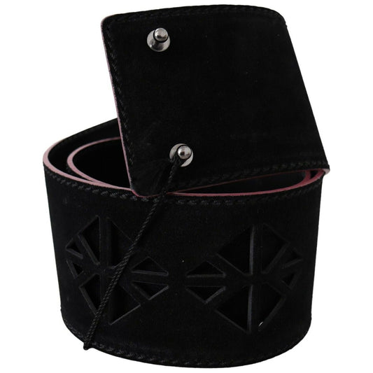 Costume National Black Leather Wide Waist Studded Women Belt BEL61066- 85