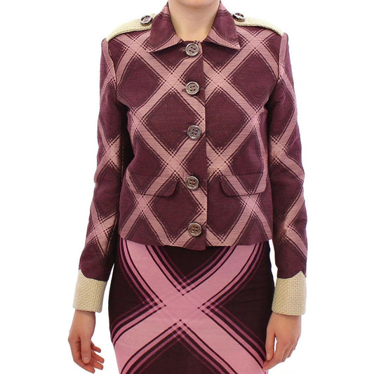 House of Holland Check Trench Coat Blazer Purple Jacket GSS10685-S