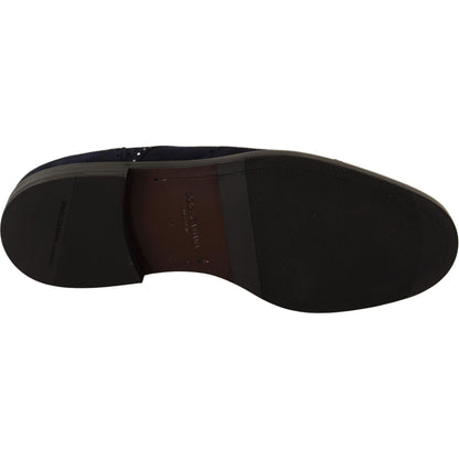Dolce & Gabbana Blue Suede Leather Derby Studded Shoes Dress Shoes