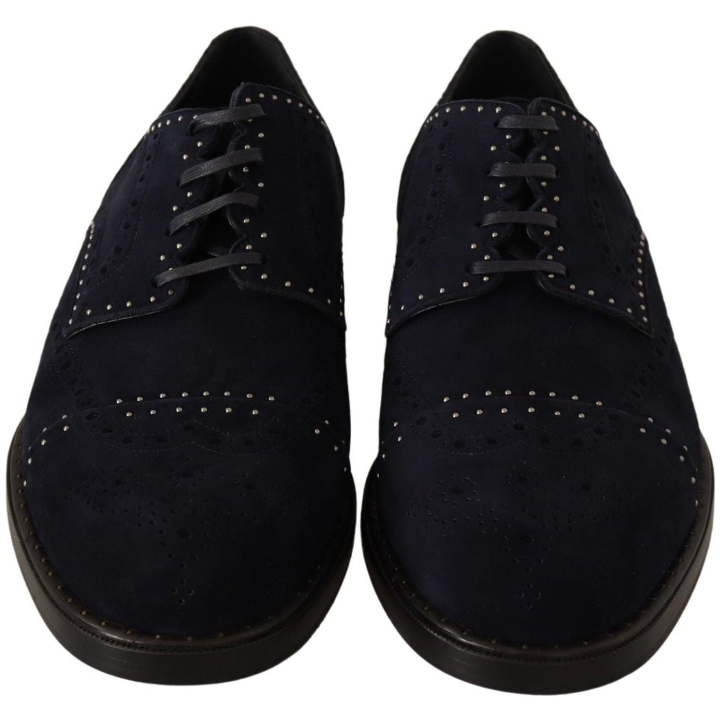 Dolce & Gabbana Blue Suede Leather Derby Studded Shoes Dress Shoes