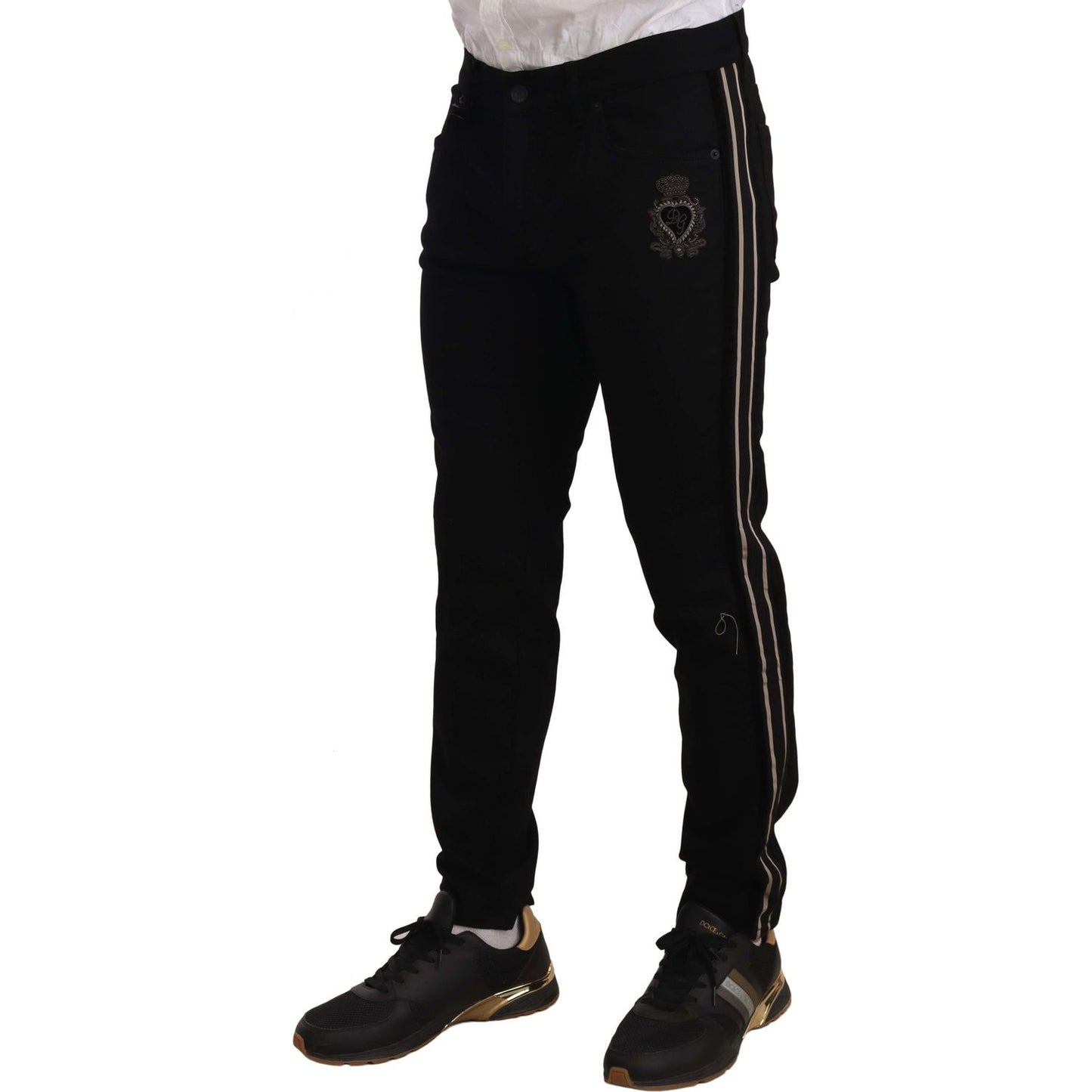 Dolce & Gabbana Black Skinny Fit Denim Side Band Jeans Pant PAN72266 -48