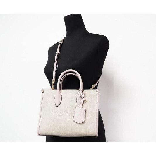 Michael Kors Mirella Small Powder Blush Canvas Shopper Crossbody Handbag Purse 94274