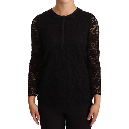 Dolce & Gabbana Black Floral Lace Nylon Blouse Top