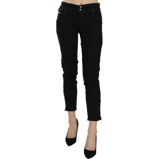 John Galliano Black Mid Waist Cropped Cut Hem Denim Casual Pants PAN70455- 24
