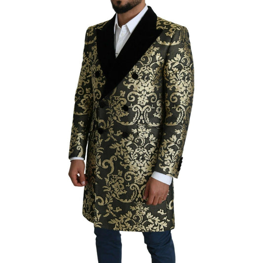 Dolce & Gabbana Black Gold Jacquard Long Coat SICILIA Jacket JKT2723- 46
