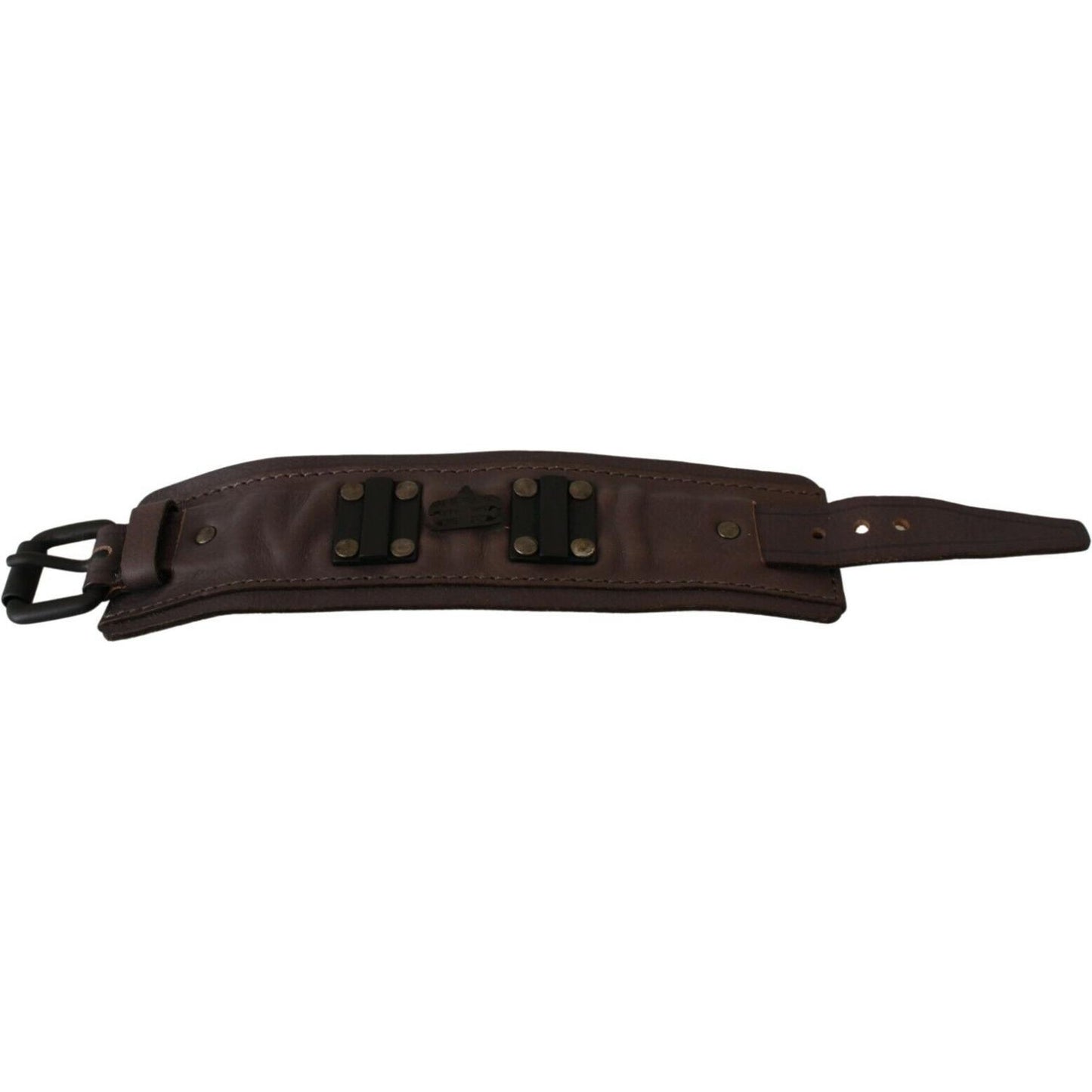 Scervino Street Brown Leather Branded Wide Buckle Closure Bracelet