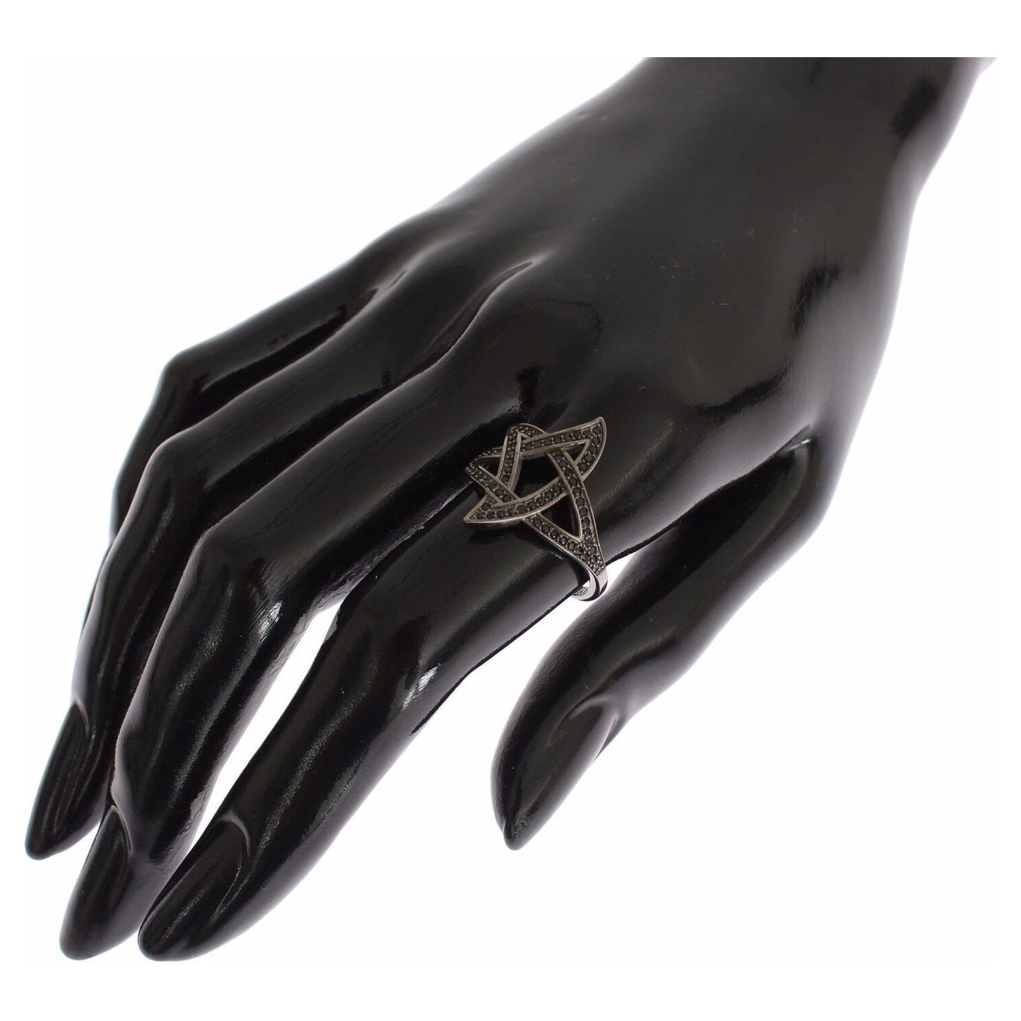 Nialaya Black CZ Rhodium 925 Silver Womens Ring