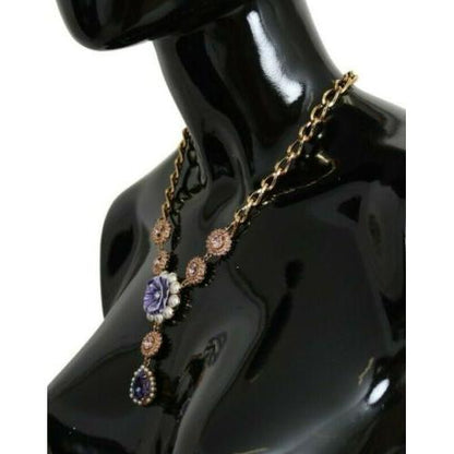 Dolce & Gabbana Pink Gold Brass Crystal Purple Pearl Pendants