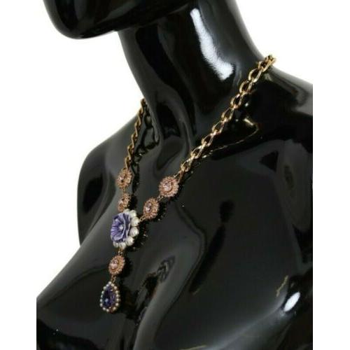 Dolce & Gabbana Pink Gold Brass Crystal Purple Pearl Pendants SMY100331