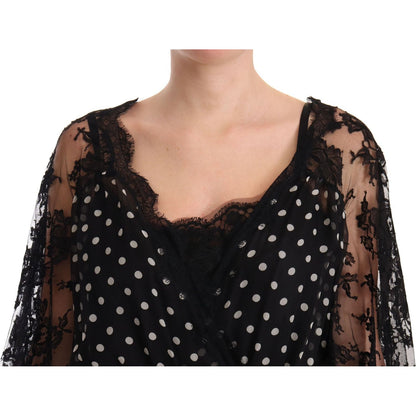 Dolce & Gabbana Black Lace Floral Polka Maxi Capri Dress