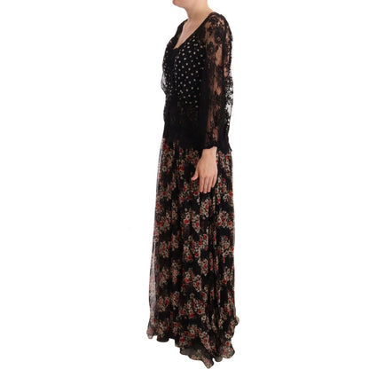 Dolce & Gabbana Black Lace Floral Polka Maxi Capri Dress