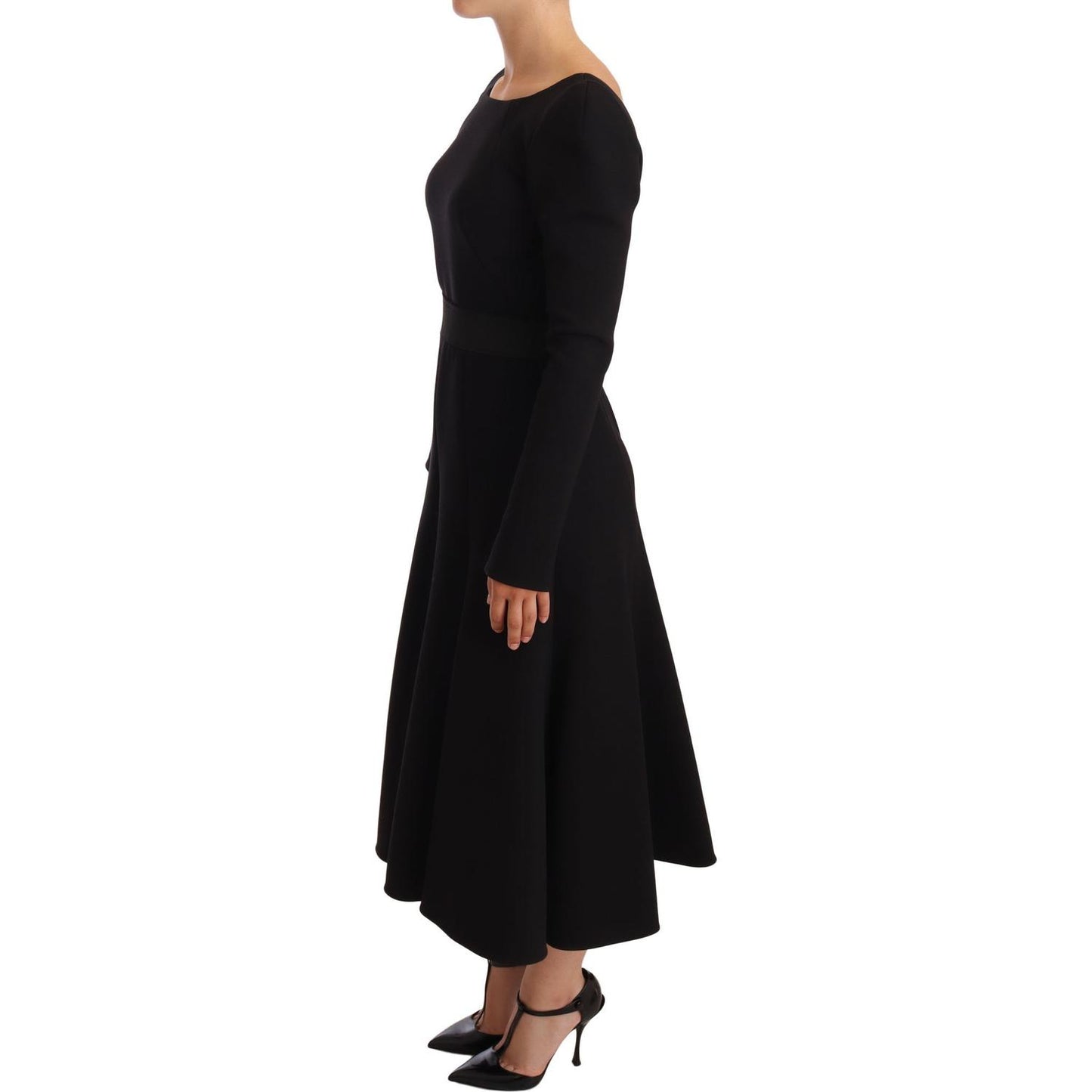 Dolce & Gabbana Black Wool Stretch Sheath Open Back Dress