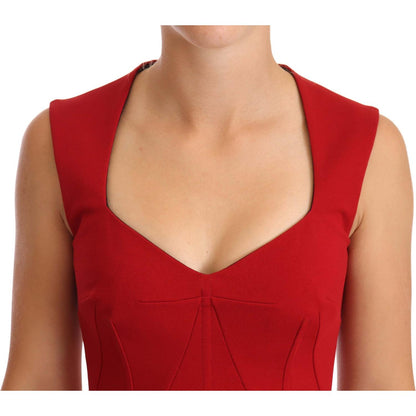 Dolce & Gabbana Red Sweetheart Sleeveless Midi Stretch Dress
