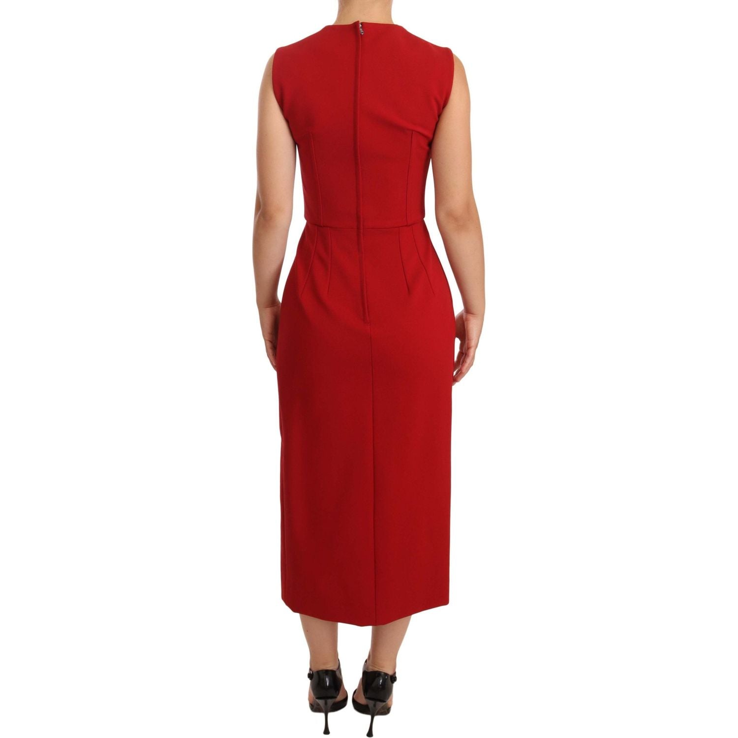 Dolce & Gabbana Red Sweetheart Sleeveless Midi Stretch Dress