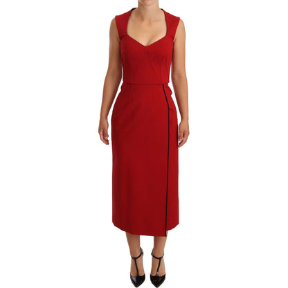 Dolce & Gabbana Red Sweetheart Sleeveless Midi Stretch Dress