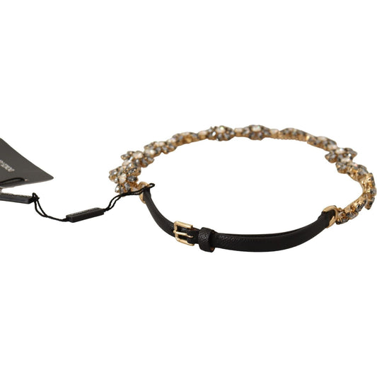 Dolce & Gabbana Black Daisy Crystal Dauphine Texture Belt BEL8296 -85
