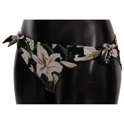 Dolce & Gabbana Bikini Bottom Black Lily Print Swimsuit Swimwear