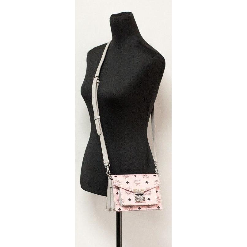 MCM Signature Soft Pink Diamond Logo Leather Mini Flap Lock Crossbody Handbag 70379