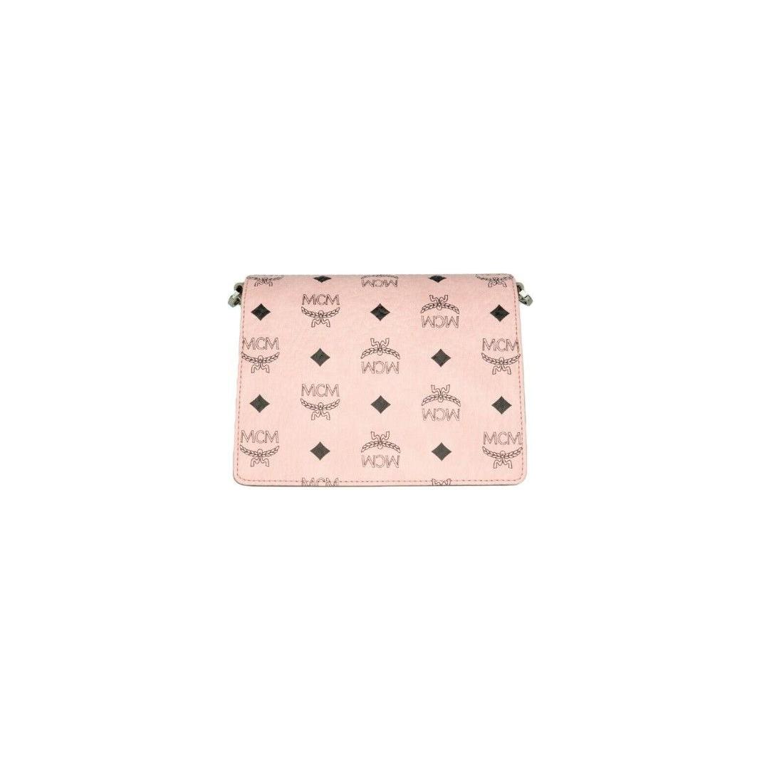 MCM Signature Soft Pink Diamond Logo Leather Mini Flap Lock Crossbody Handbag 70379