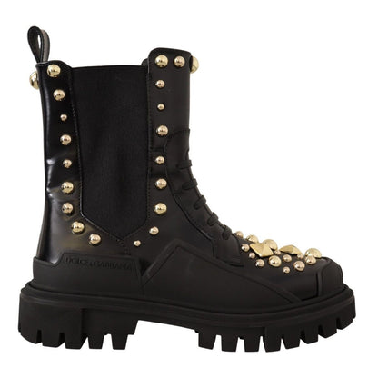 Dolce & Gabbana Black Leather Studded Combat Boots
