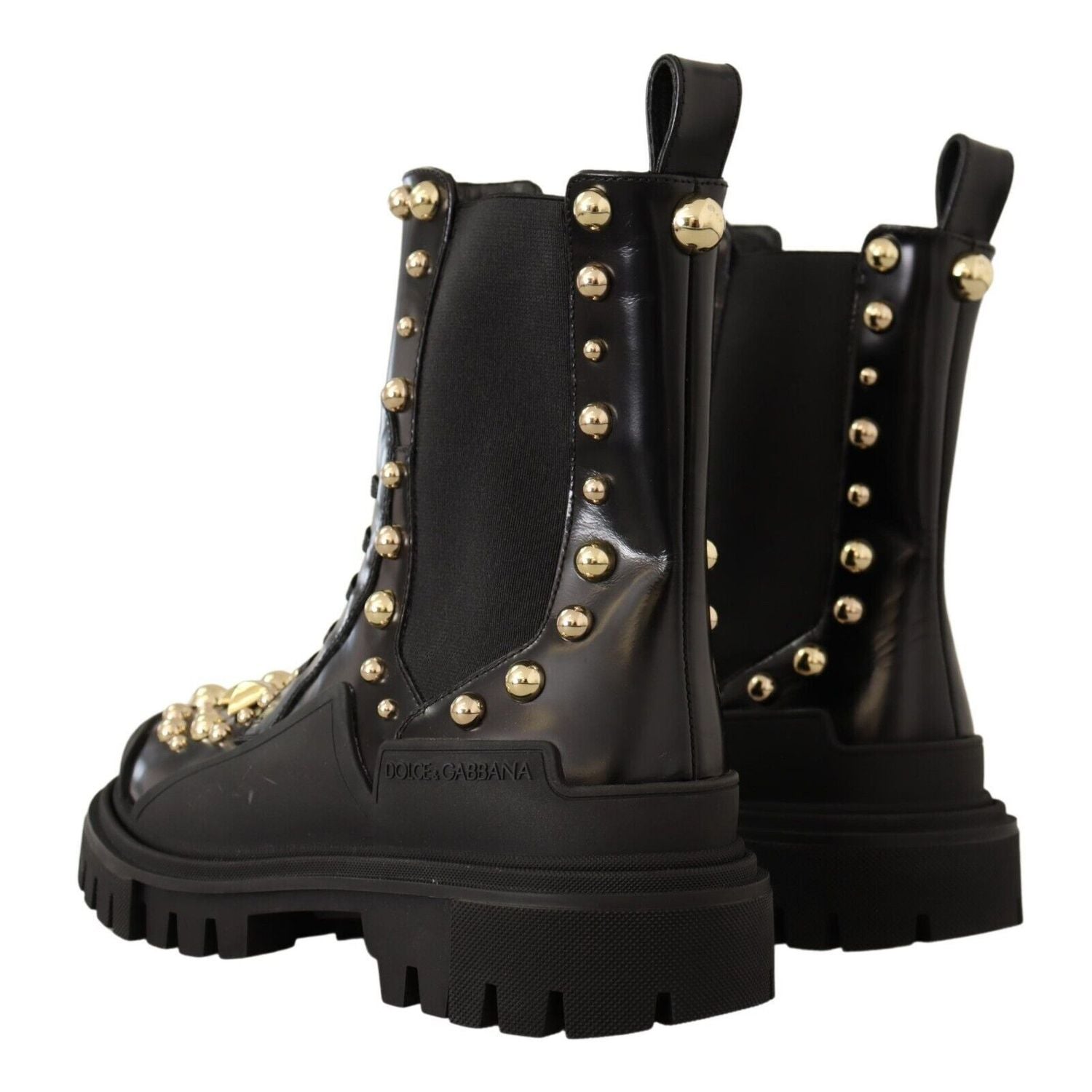 Dolce & Gabbana Black Leather Studded Combat Boots