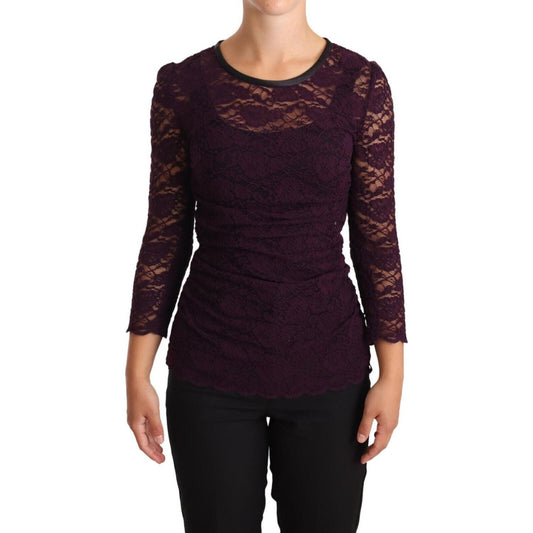 Dolce & Gabbana Purple Lace Long Sleeve Top Blouse Blouse Top