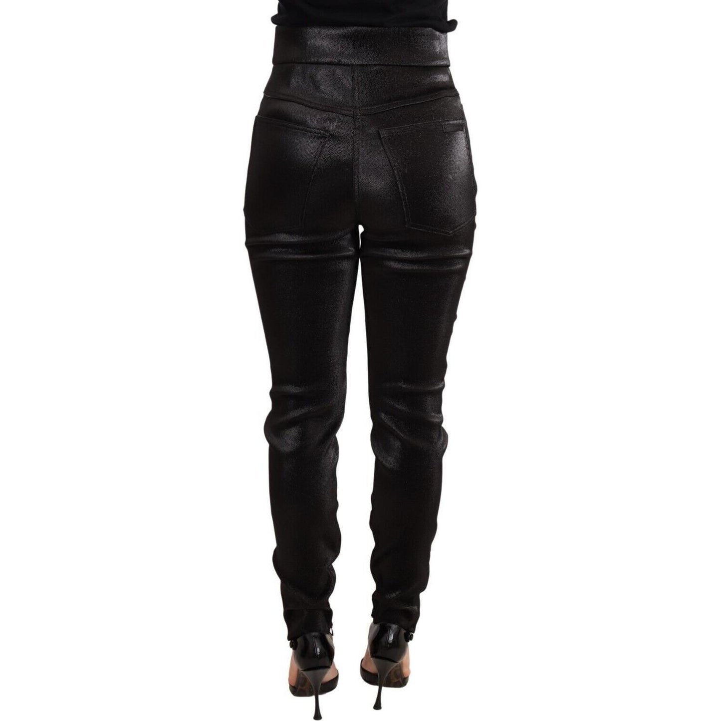 Dolce & Gabbana Black Silver Lurex Thread Cotton Stretch Pants PAN71900-42