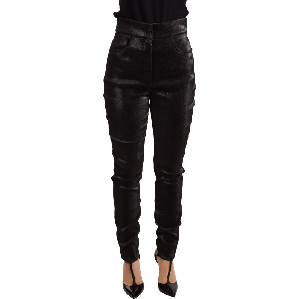 Dolce & Gabbana Black Silver Lurex Thread Cotton Stretch Pants PAN71900-42